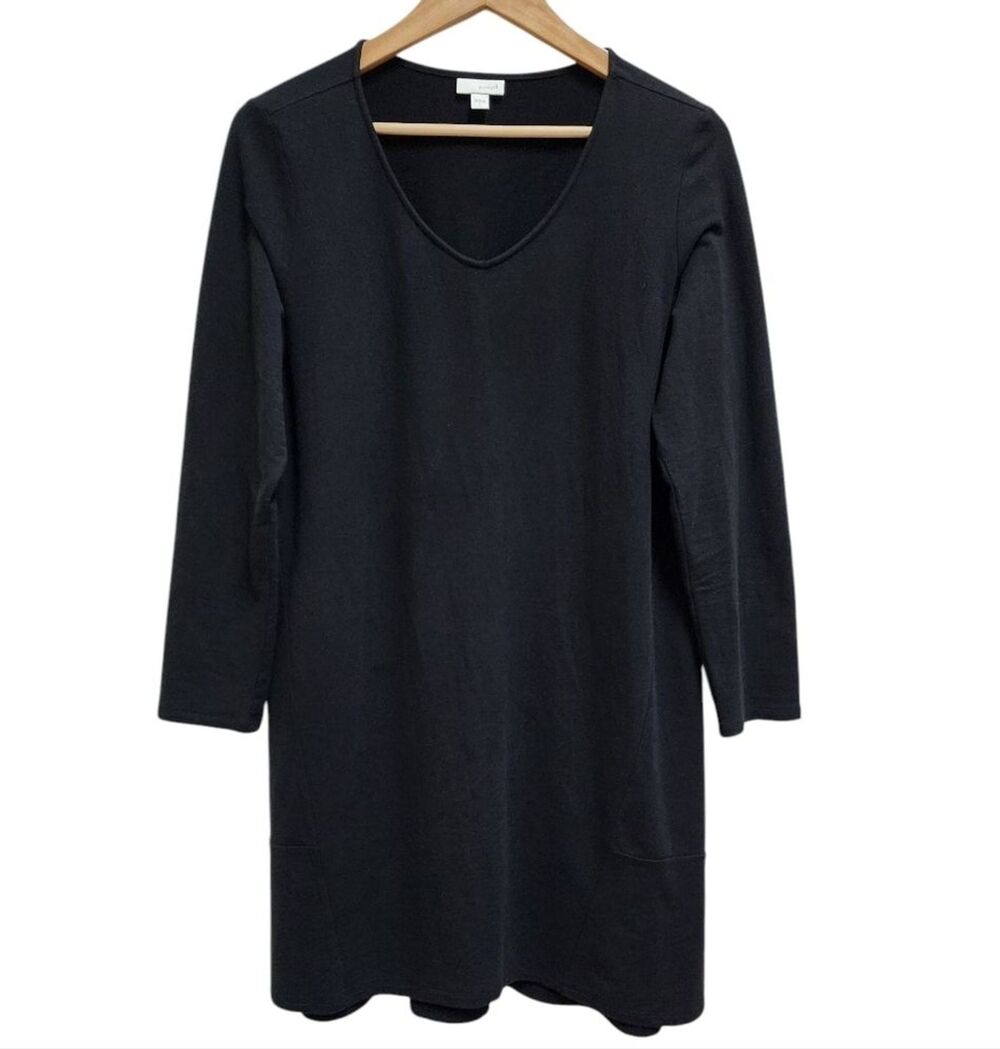 Pure Jill Womens Black Cotton Modal V Neck Long Slv Dress Stretch Casual Sz L
